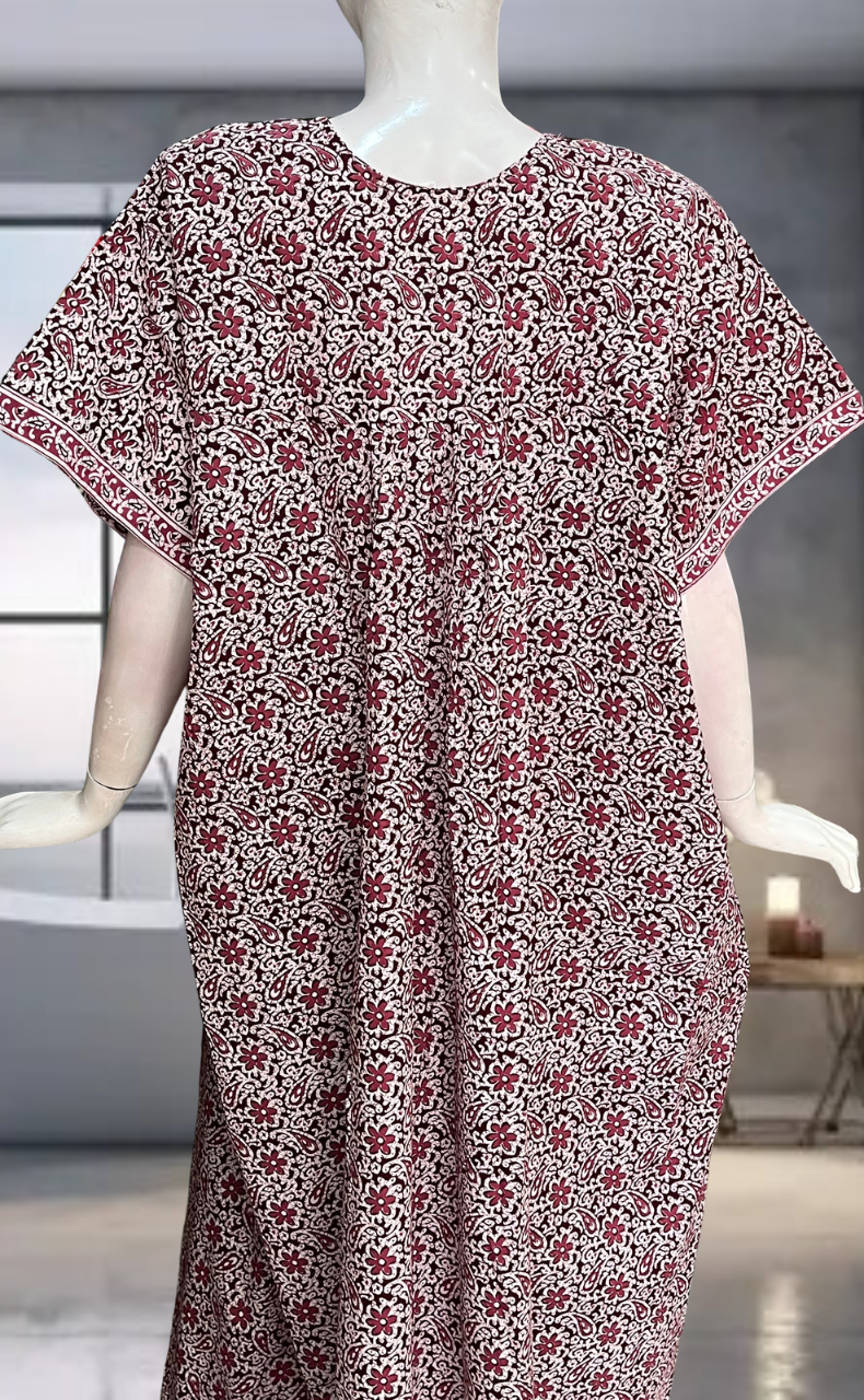 Maroon Garden Pure Cotton Nighty. Pure Durable Cotton | Laces and Frills