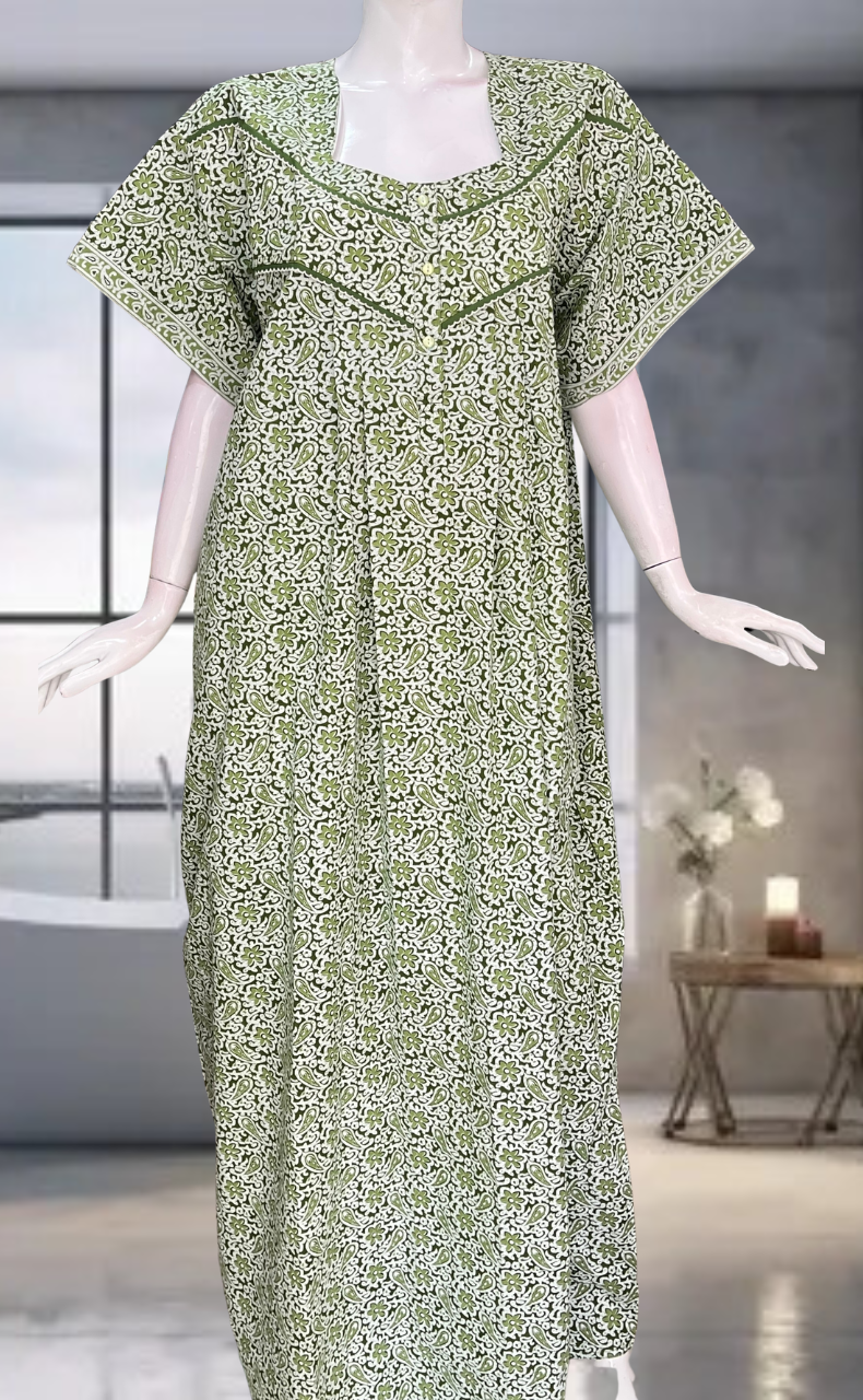 Green Garden Pure Cotton Nighty. Pure Durable Cotton | Laces and Frills
