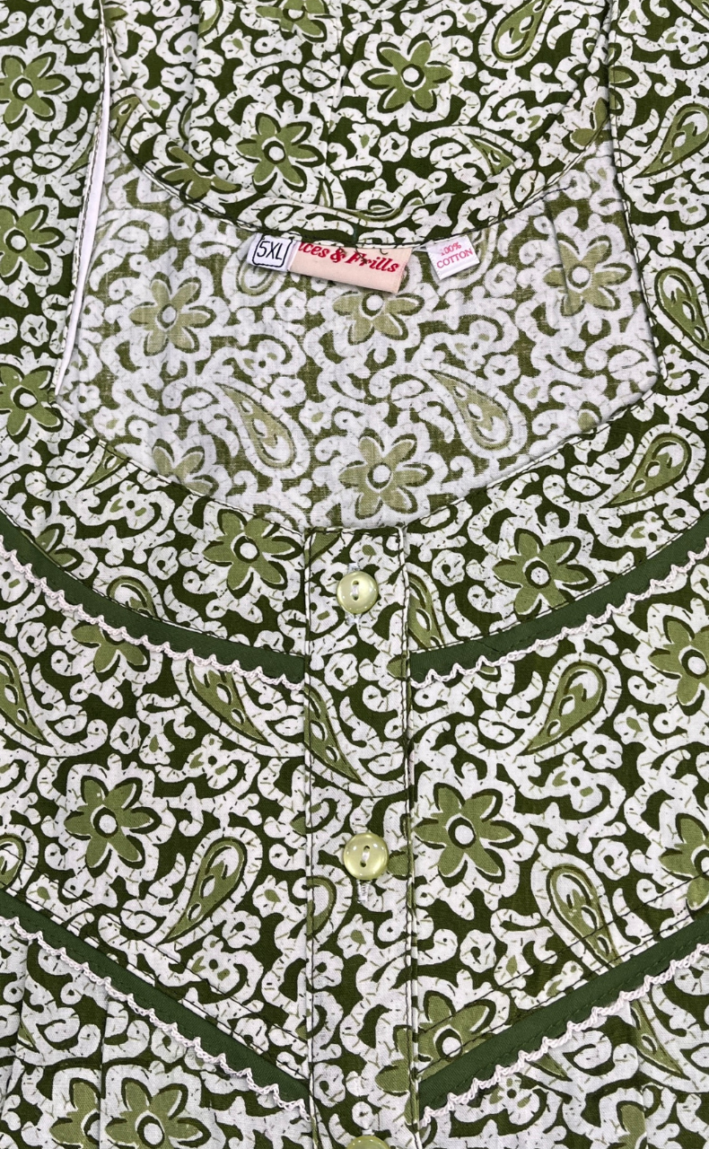 Green Garden Pure Cotton Nighty. Pure Durable Cotton | Laces and Frills