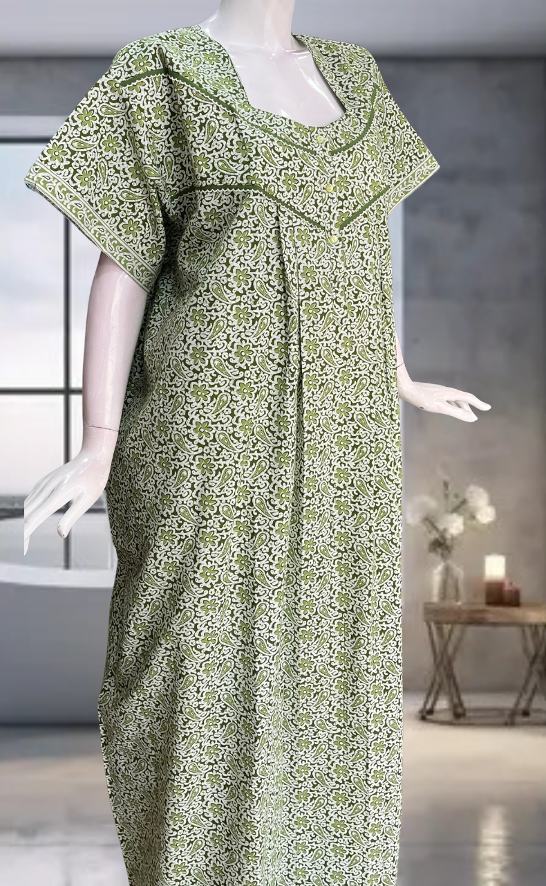 Green Garden Pure Cotton Nighty. Pure Durable Cotton | Laces and Frills