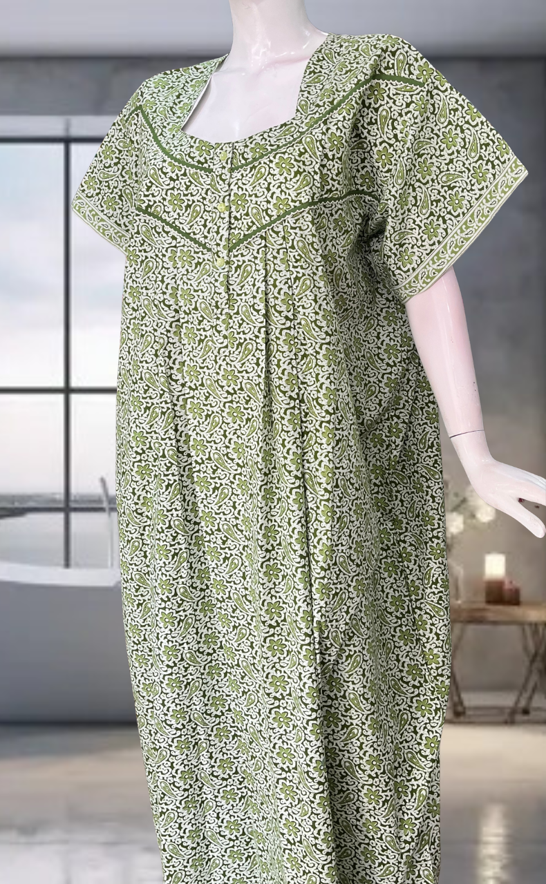 Green Garden Pure Cotton Nighty. Pure Durable Cotton | Laces and Frills