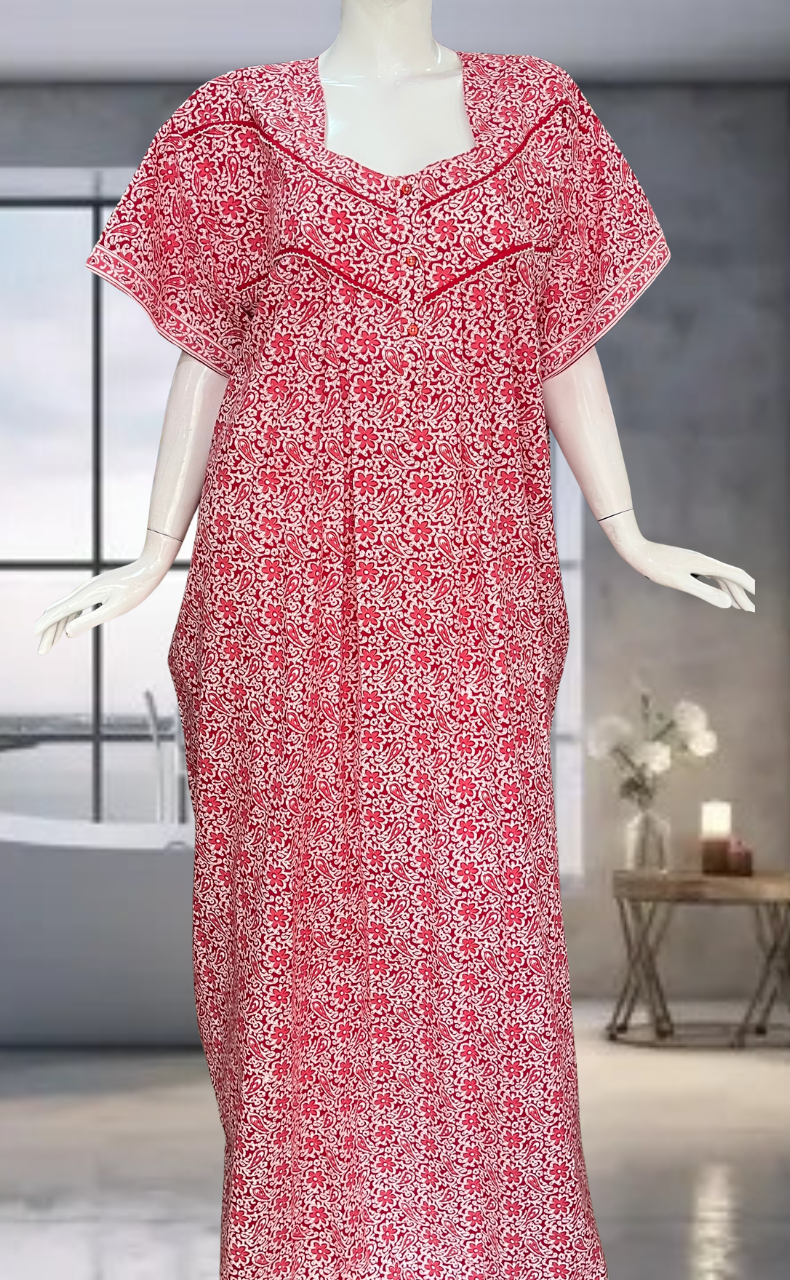Red Garden Pure Cotton Nighty. Pure Durable Cotton | Laces and Frills