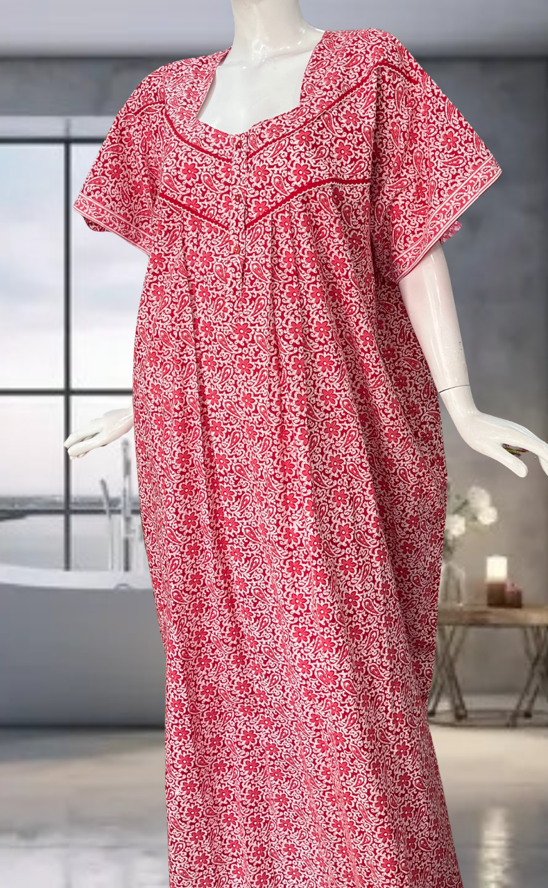 Red Garden Pure Cotton Nighty. Pure Durable Cotton | Laces and Frills