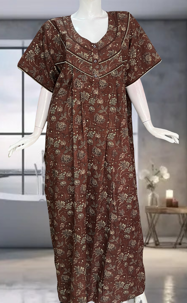 Brown Garden Pure Cotton Nighty. Pure Durable Cotton | Laces and Frills