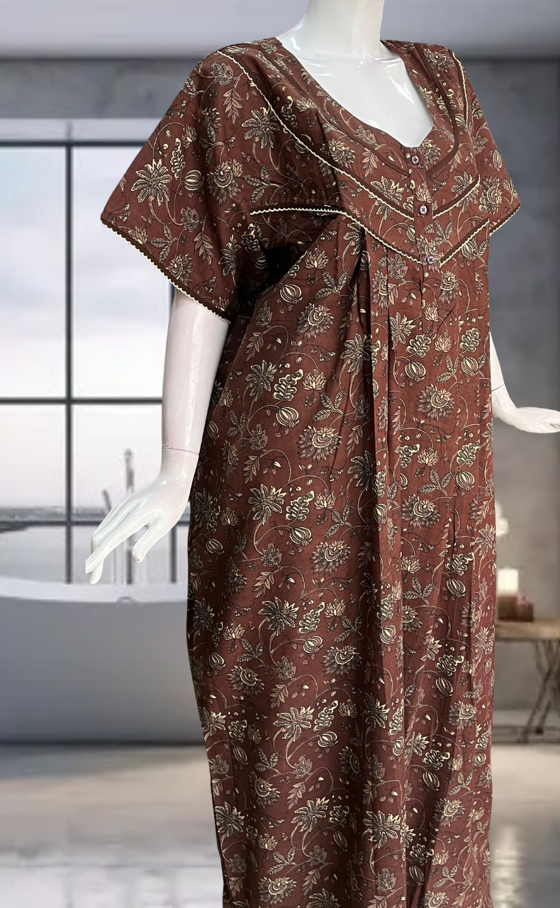 Brown Garden Pure Cotton Nighty. Pure Durable Cotton | Laces and Frills