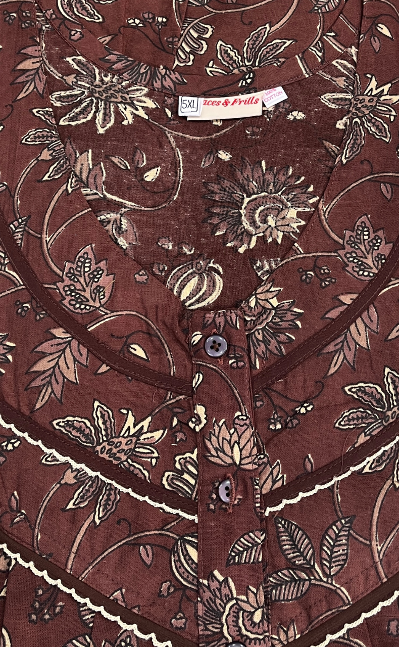 Brown Garden Pure Cotton Nighty. Pure Durable Cotton | Laces and Frills