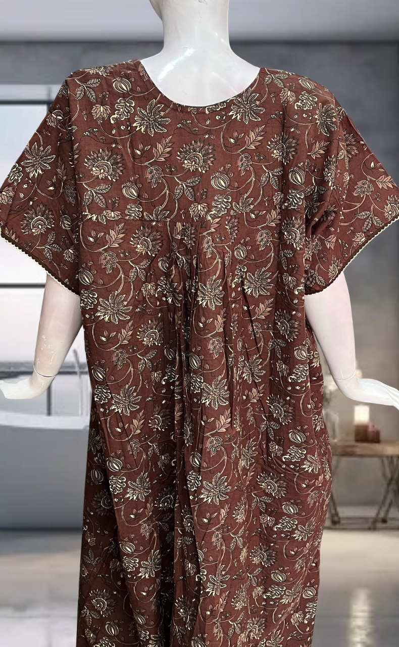 Brown Garden Pure Cotton Nighty. Pure Durable Cotton | Laces and Frills