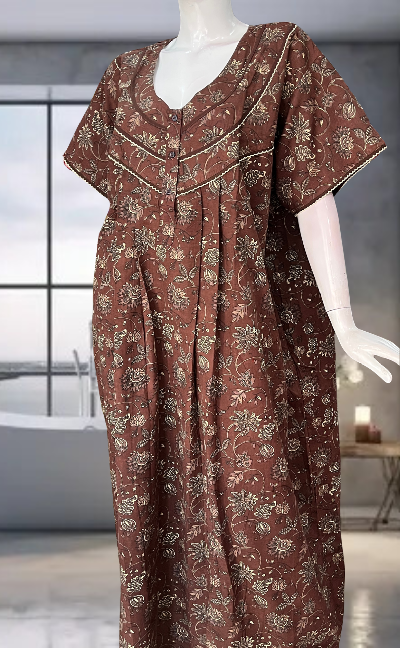 Brown Garden Pure Cotton Nighty. Pure Durable Cotton | Laces and Frills