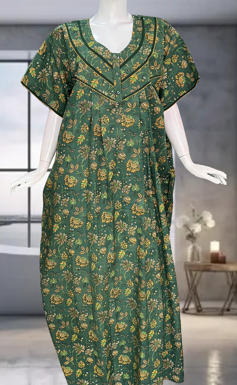 Green Garden Pure Cotton Nighty. Pure Durable Cotton | Laces and Frills