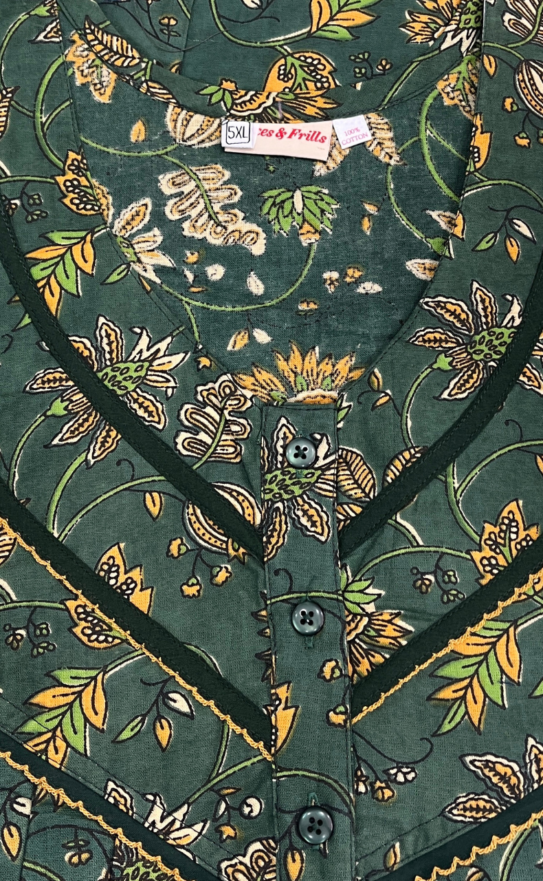 Green Garden Pure Cotton Nighty. Pure Durable Cotton | Laces and Frills