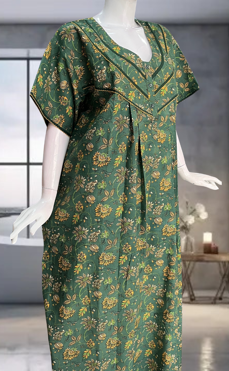 Green Garden Pure Cotton Nighty. Pure Durable Cotton | Laces and Frills