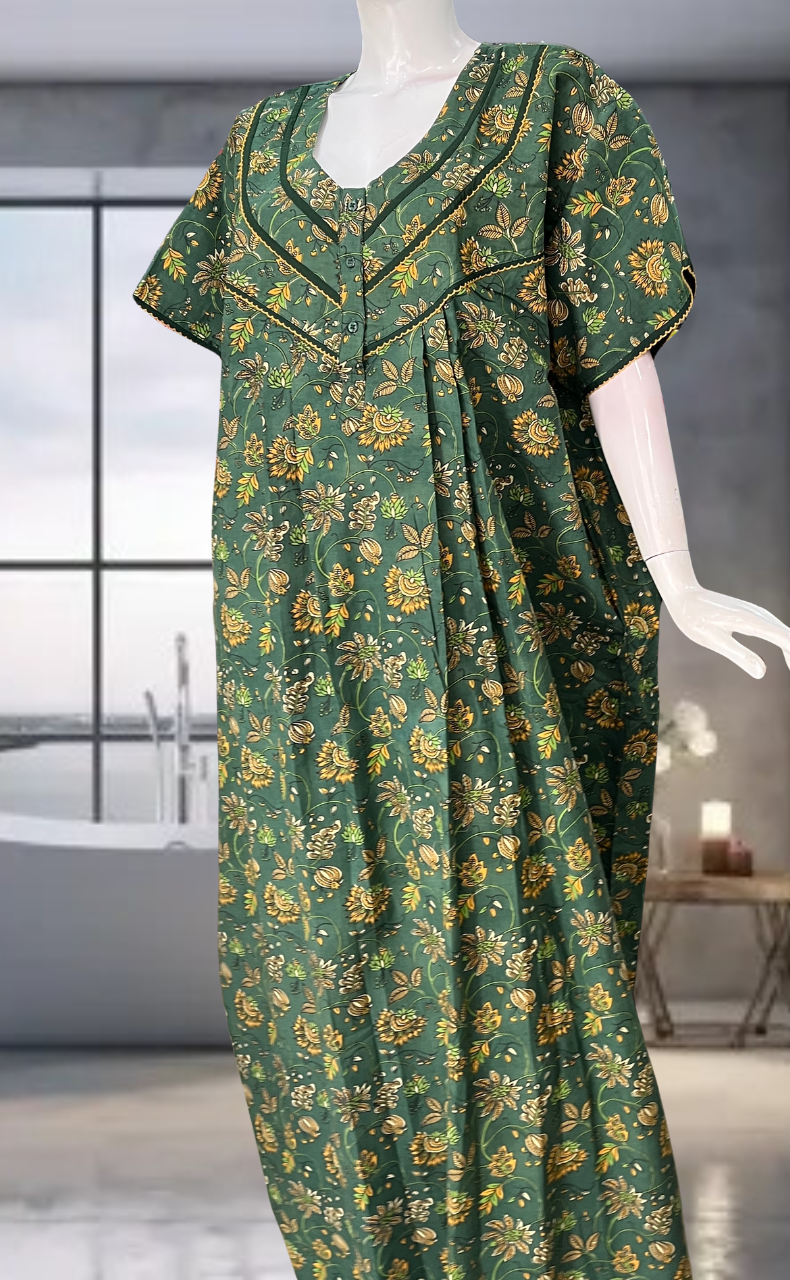 Green Garden Pure Cotton Nighty. Pure Durable Cotton | Laces and Frills