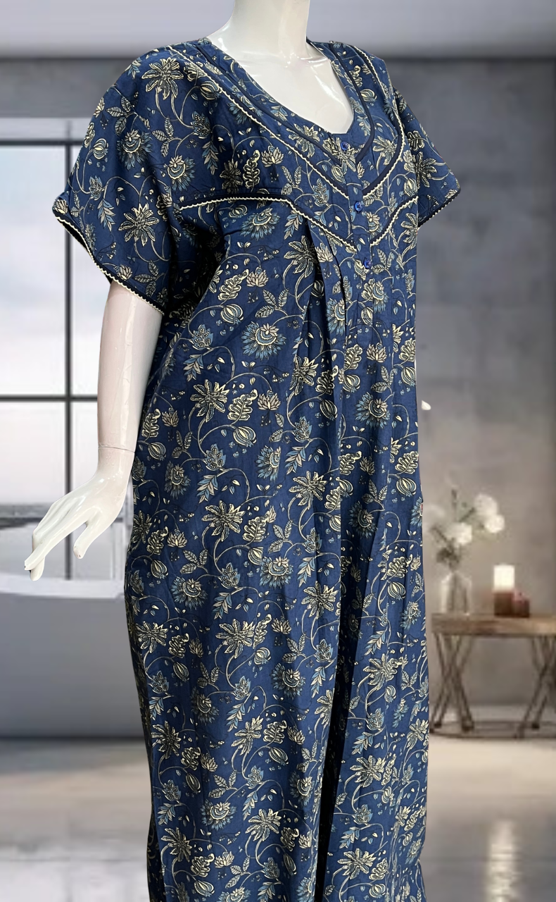 Blue Garden Pure Cotton Nighty. Pure Durable Cotton | Laces and Frills