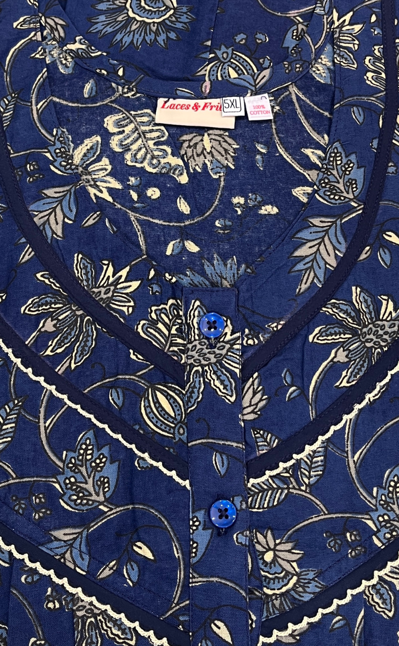 Blue Garden Pure Cotton Nighty. Pure Durable Cotton | Laces and Frills