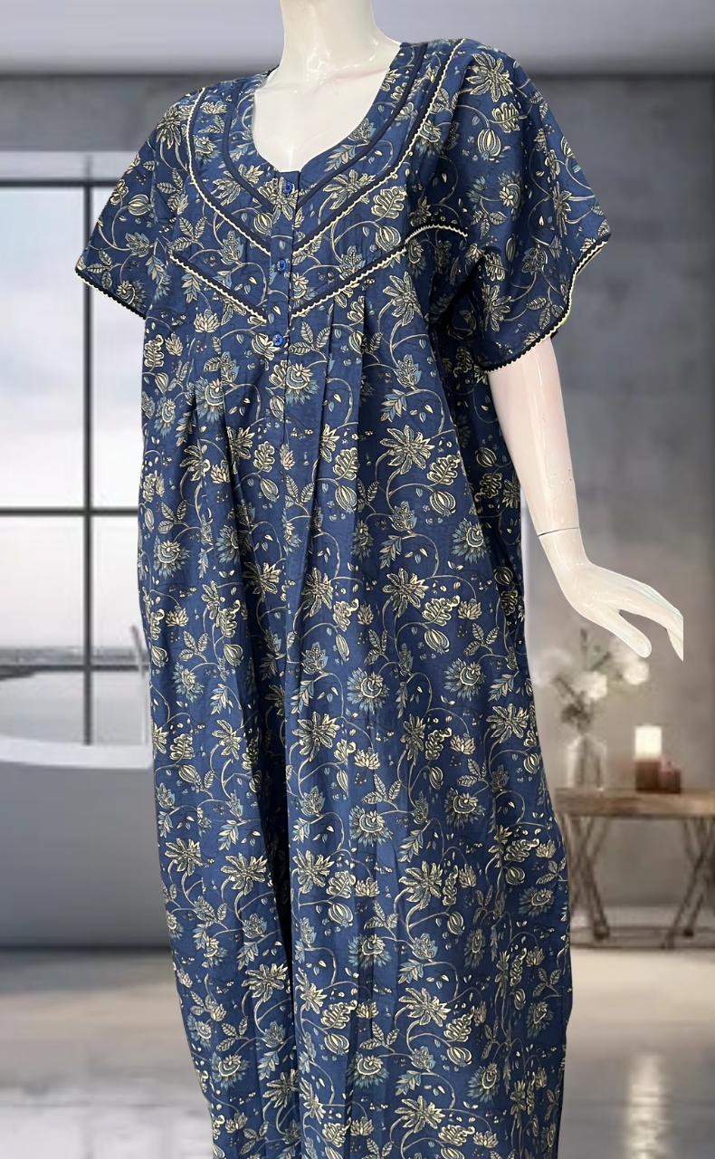 Blue Garden Pure Cotton Nighty. Pure Durable Cotton | Laces and Frills
