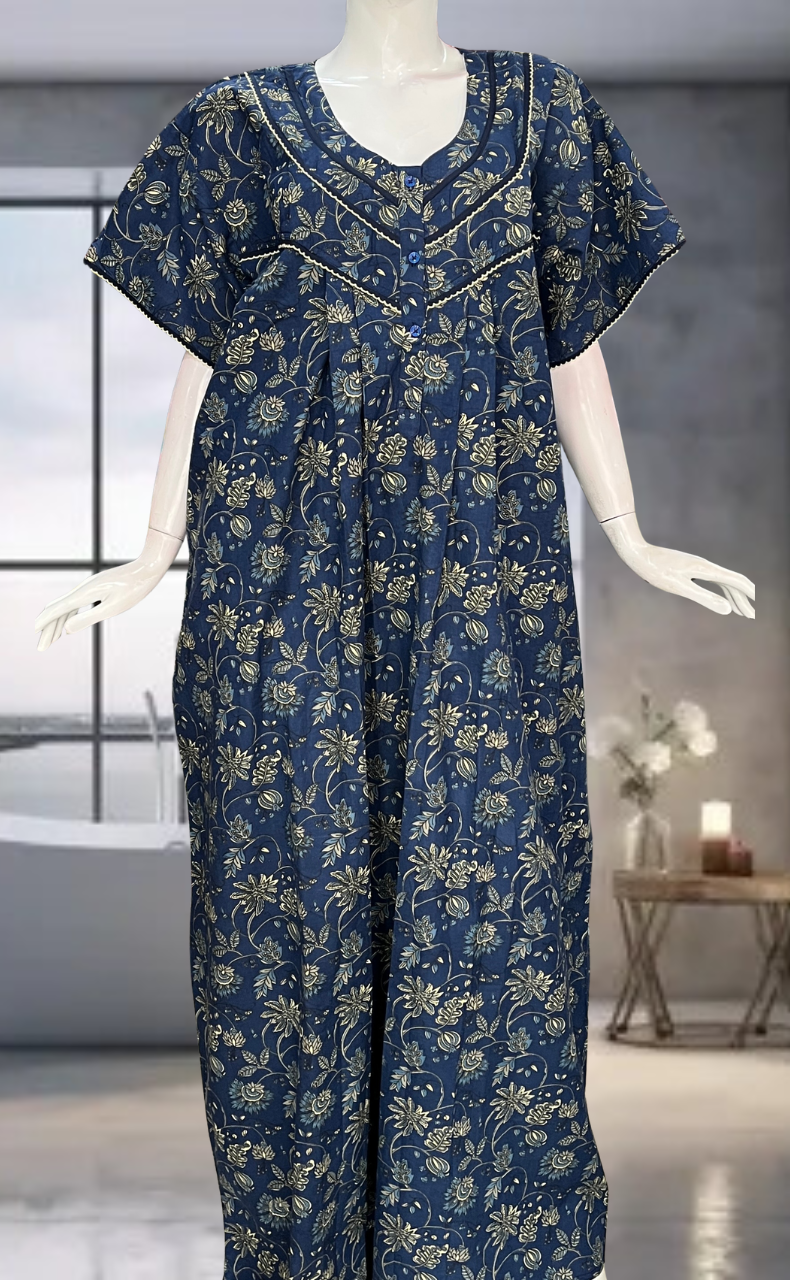 Blue Garden Pure Cotton Nighty. Pure Durable Cotton | Laces and Frills