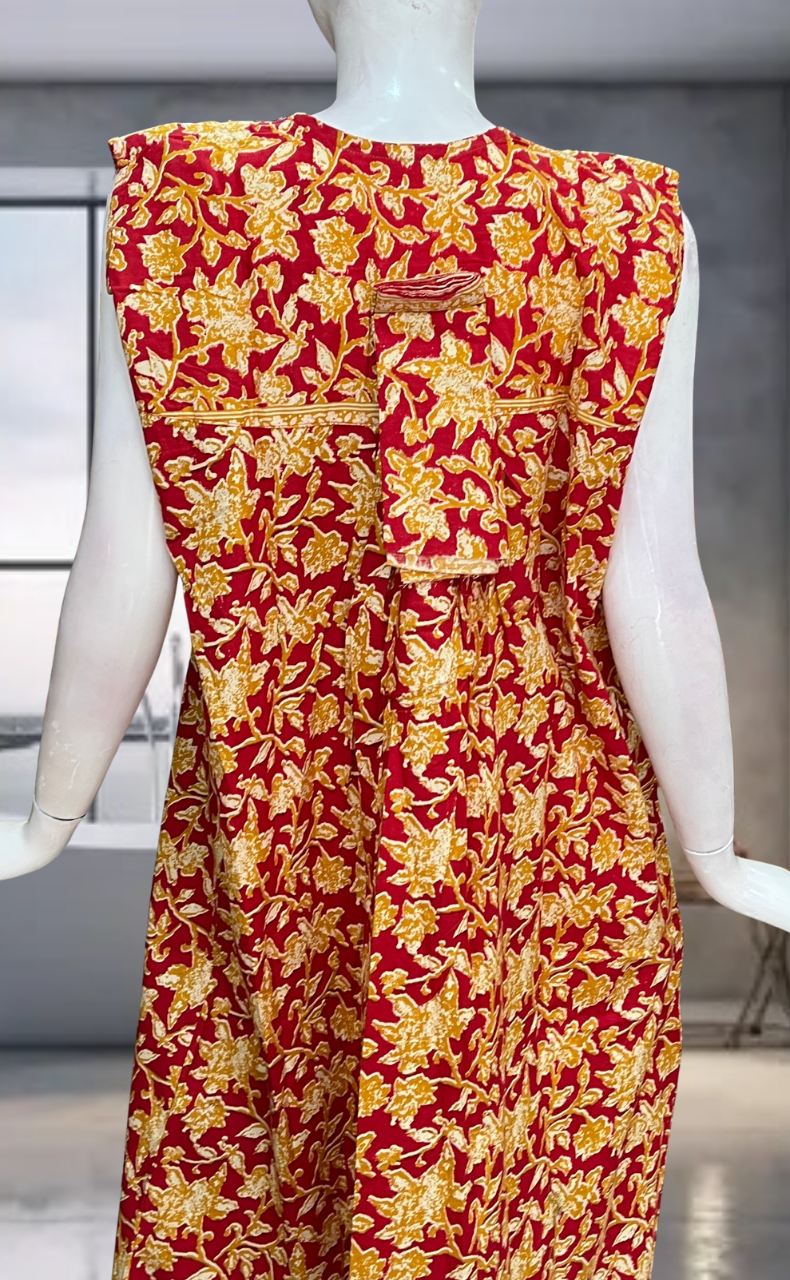 Red Garden Pure Cotton Sleeveless Nighty. Pure Durable Cotton | Laces and Frills
