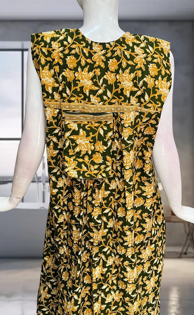 Green Garden Pure Cotton Sleeveless Nighty. Pure Durable Cotton | Laces and Frills