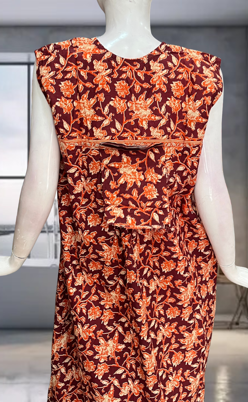 Maroon Garden Pure Cotton Sleeveless Nighty. Pure Durable Cotton | Laces and Frills