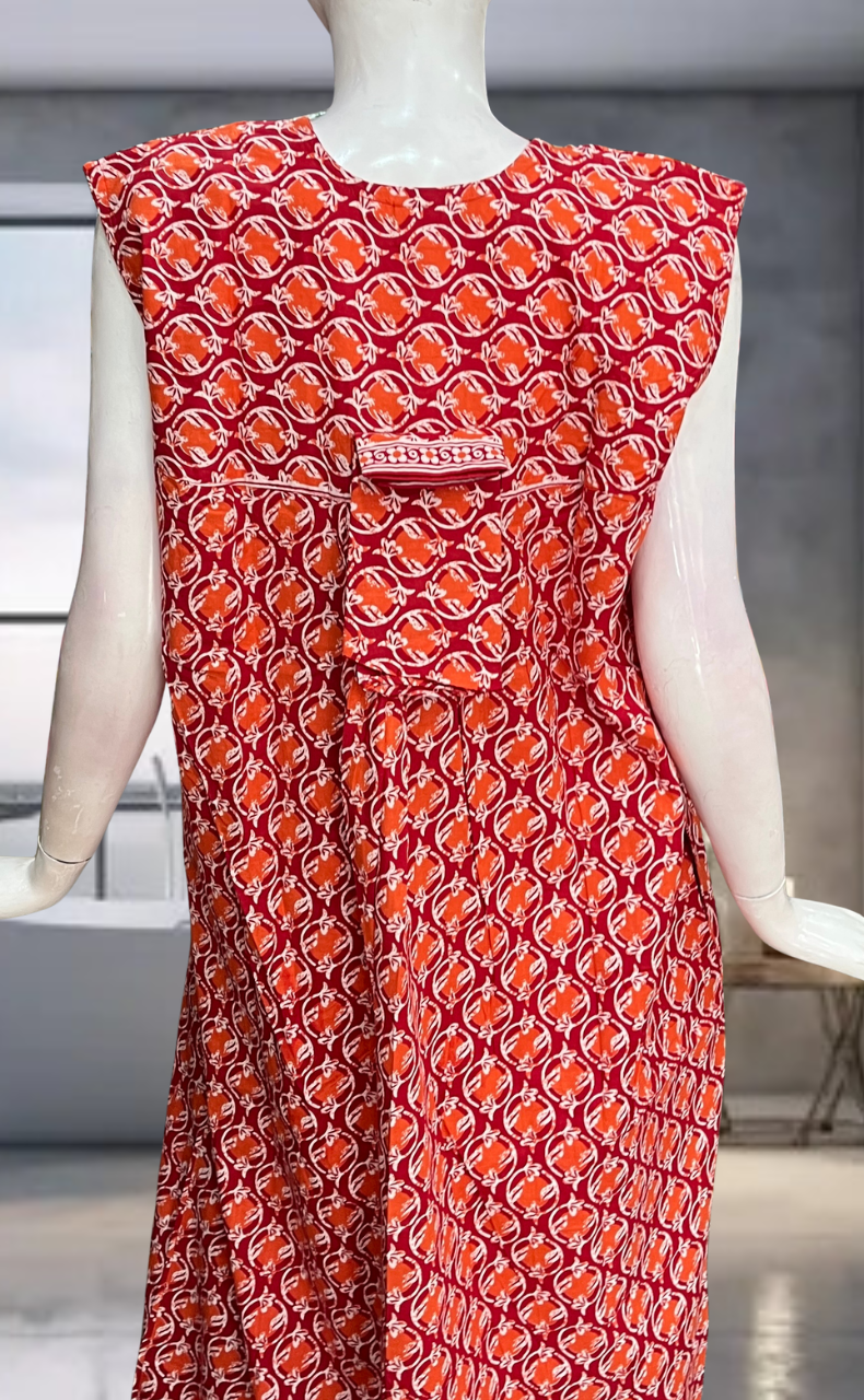 Red Flora Pure Cotton Sleeveless Nighty. Pure Durable Cotton | Laces and Frills