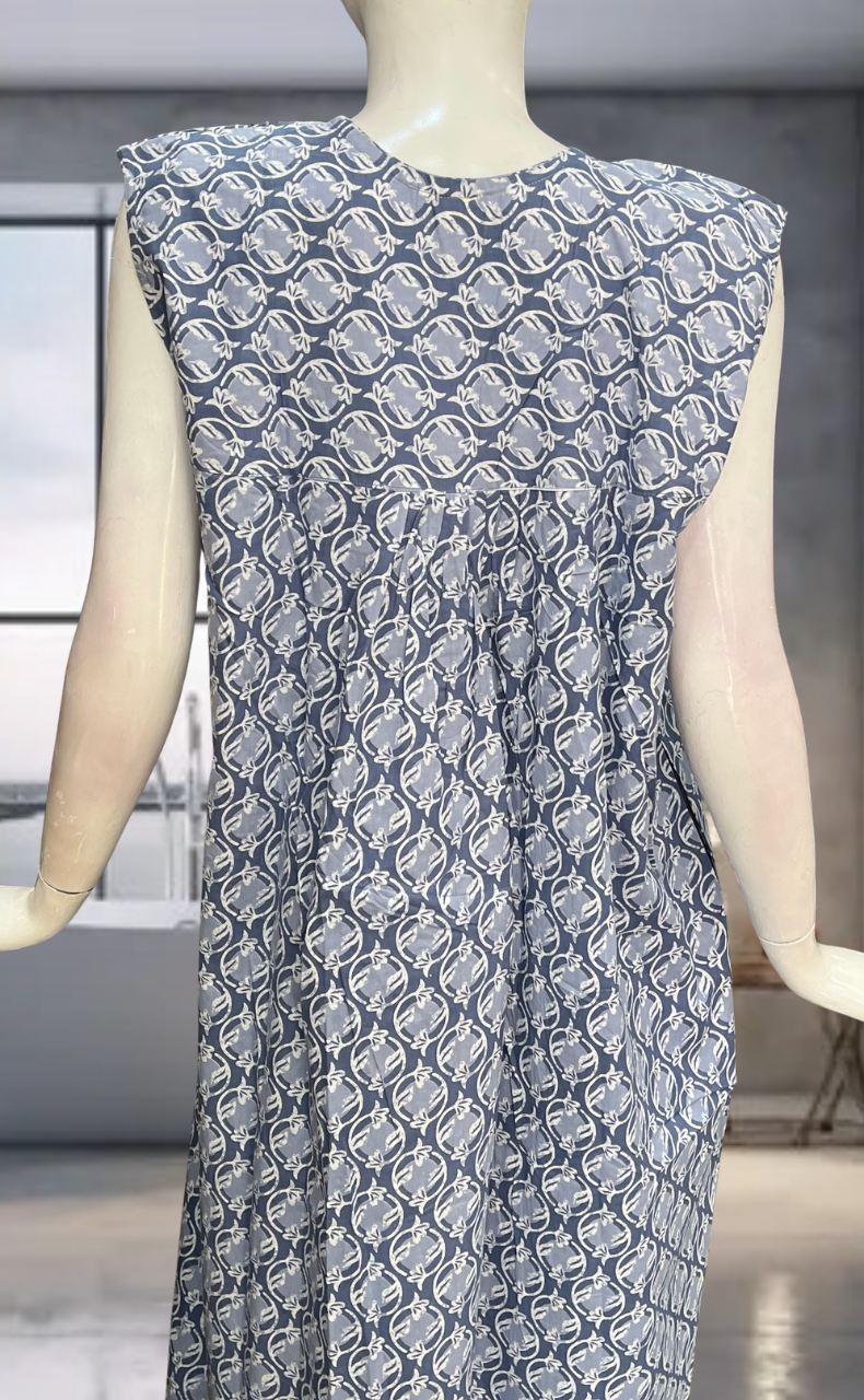 Grey Flora Pure Cotton Sleeveless Nighty. Pure Durable Cotton | Laces and Frills