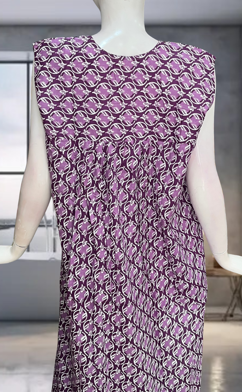 Purple Flora Pure Cotton Sleeveless Nighty. Pure Durable Cotton | Laces and Frills
