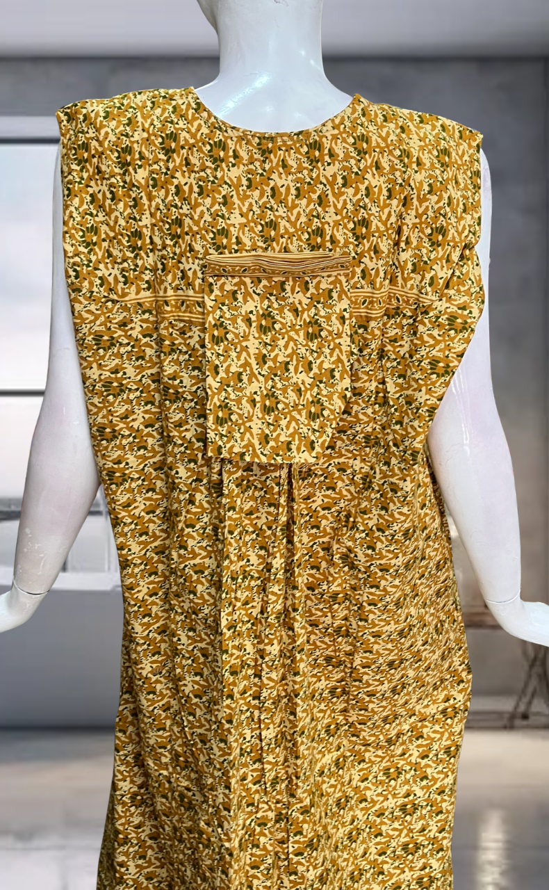 Yellow Flora Pure Cotton Sleeveless Nighty. Pure Durable Cotton | Laces and Frills