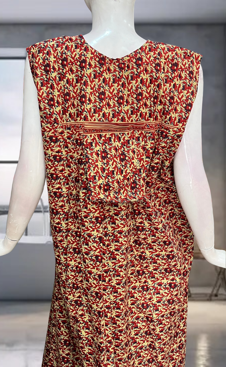 Red Flora Pure Cotton Sleeveless Nighty. Pure Durable Cotton | Laces and Frills