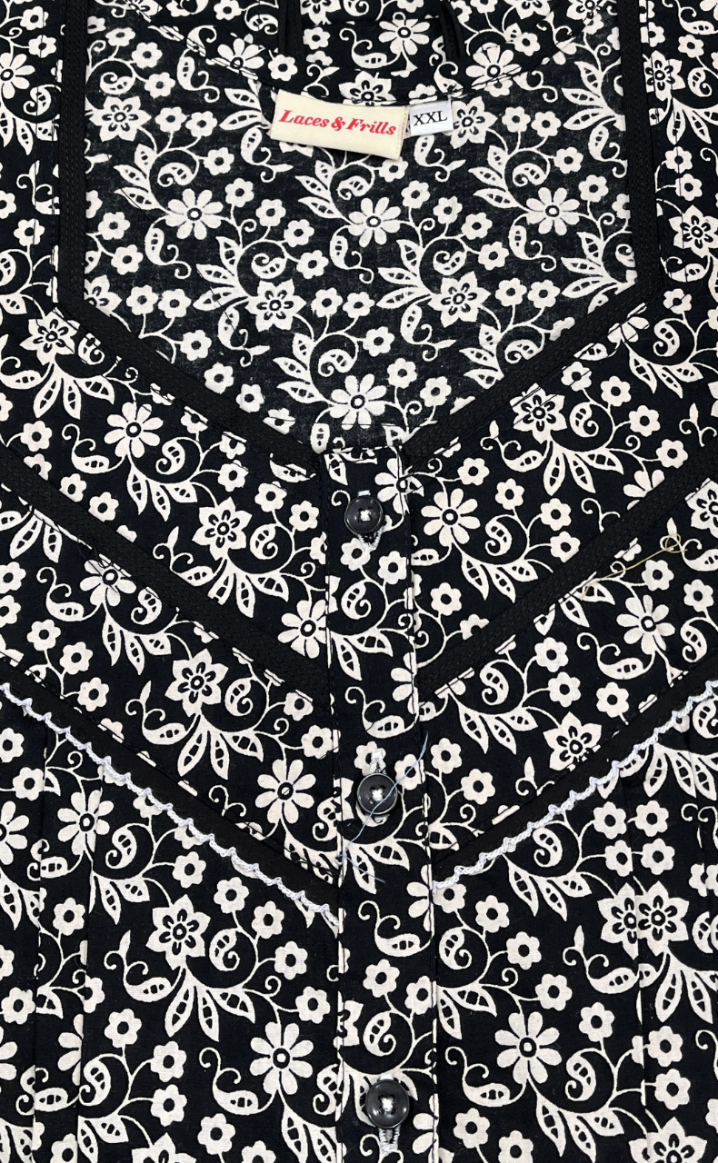 Black Garden Pure Cotton Sleeveless Nighty. Pure Durable Cotton | Laces and Frills