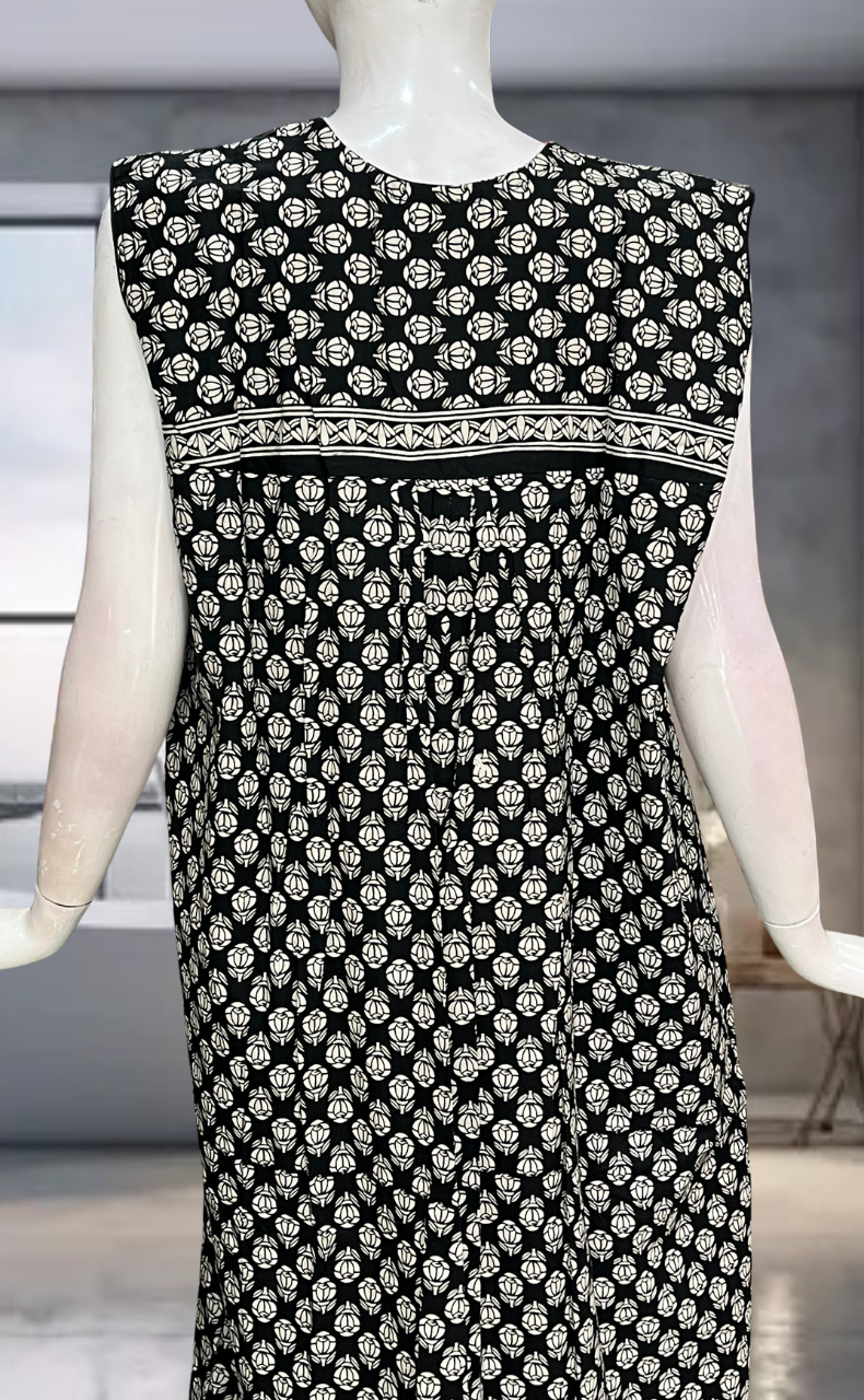 Black Floral Pure Cotton Sleeveless Nighty. Pure Durable Cotton | Laces and Frills