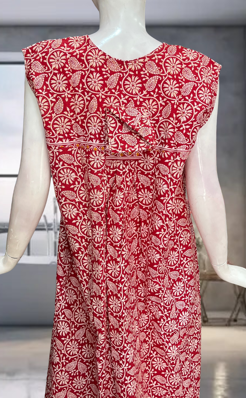 Red Garden Pure Cotton Sleeveless Nighty. Pure Durable Cotton | Laces and Frills