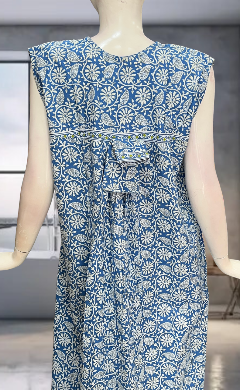 Blue Garden Pure Cotton Sleeveless Nighty. Pure Durable Cotton | Laces and Frills