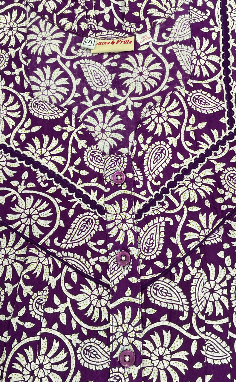 Violet Garden Pure Cotton Sleeveless Nighty. Pure Durable Cotton | Laces and Frills