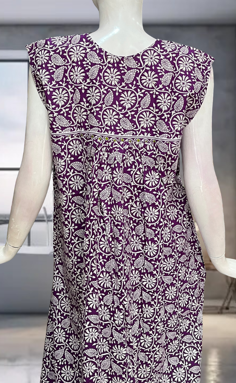 Violet Garden Pure Cotton Sleeveless Nighty. Pure Durable Cotton | Laces and Frills