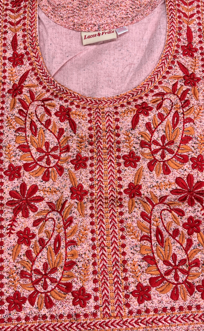 Peach Floral Pure Cotton Sleeveless Nighty. Pure Durable Cotton | Laces and Frills