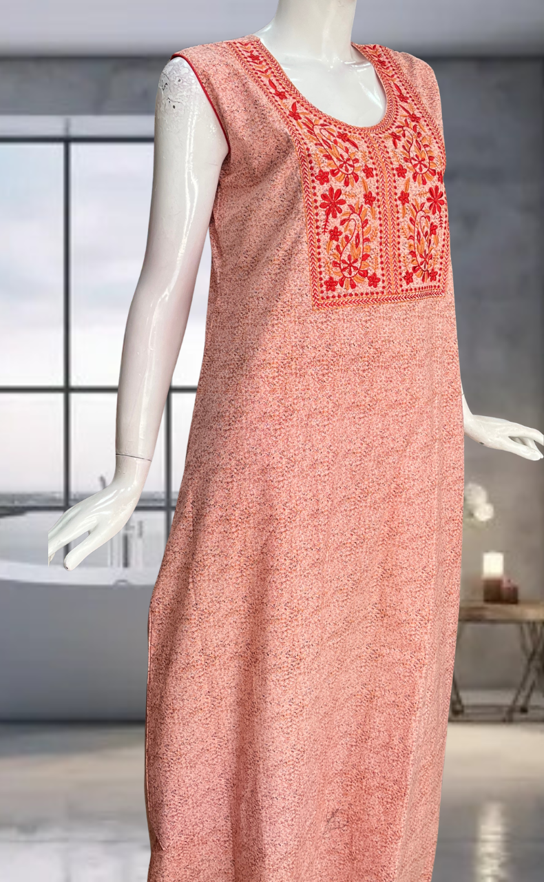 Peach Floral Pure Cotton Sleeveless Nighty. Pure Durable Cotton | Laces and Frills