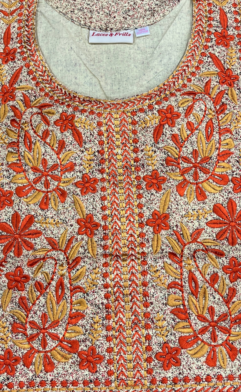 Beige Floral Pure Cotton Sleeveless Nighty. Pure Durable Cotton | Laces and Frills