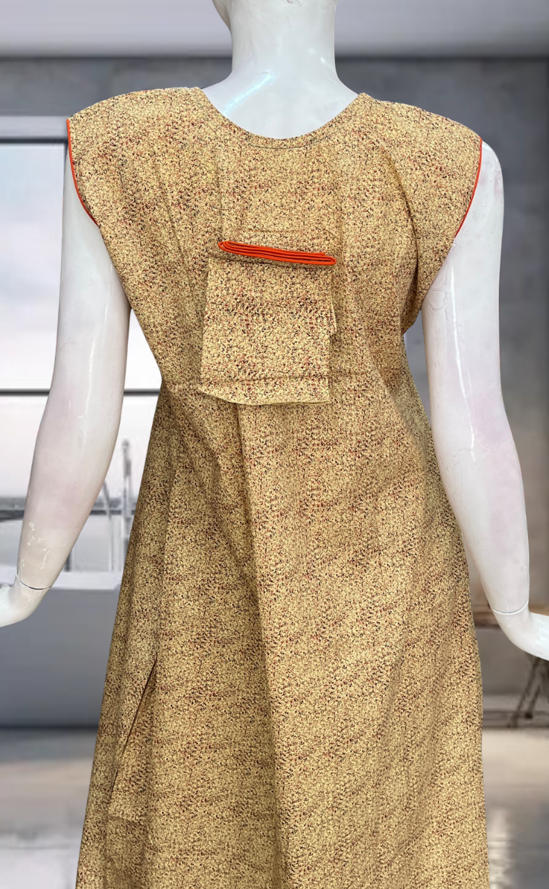 Beige Floral Pure Cotton Sleeveless Nighty. Pure Durable Cotton | Laces and Frills