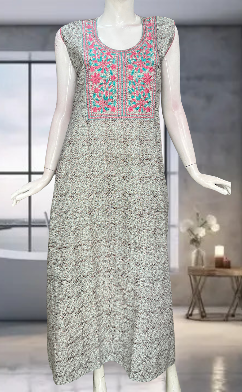 Sea Green Floral Pure Cotton Sleeveless Nighty. Pure Durable Cotton | Laces and Frills