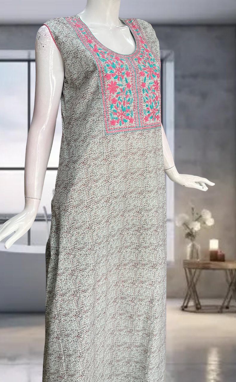Sea Green Floral Pure Cotton Sleeveless Nighty. Pure Durable Cotton | Laces and Frills