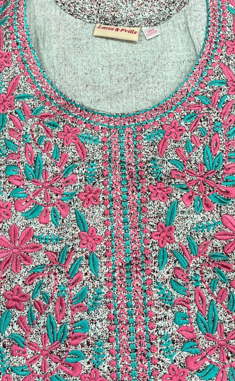 Sea Green Floral Pure Cotton Sleeveless Nighty. Pure Durable Cotton | Laces and Frills