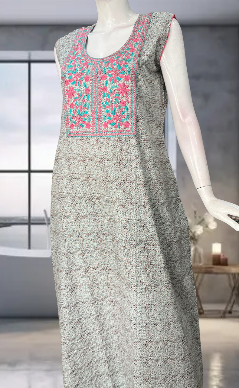 Sea Green Floral Pure Cotton Sleeveless Nighty. Pure Durable Cotton | Laces and Frills