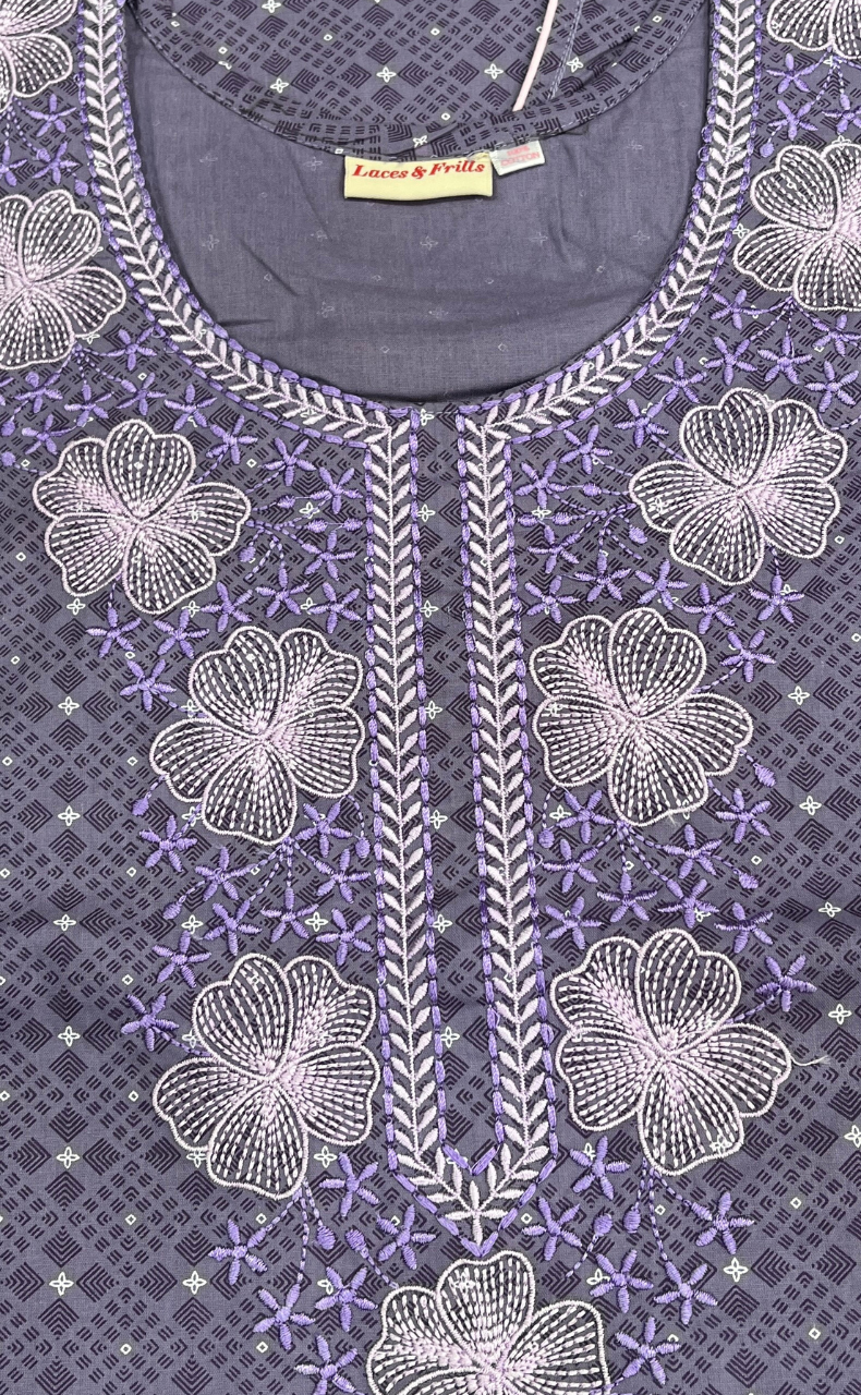 Lavender Floral Pure Cotton Sleeveless Nighty. Pure Durable Cotton | Laces and Frills
