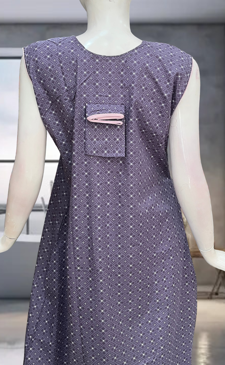 Lavender Floral Pure Cotton Sleeveless Nighty. Pure Durable Cotton | Laces and Frills