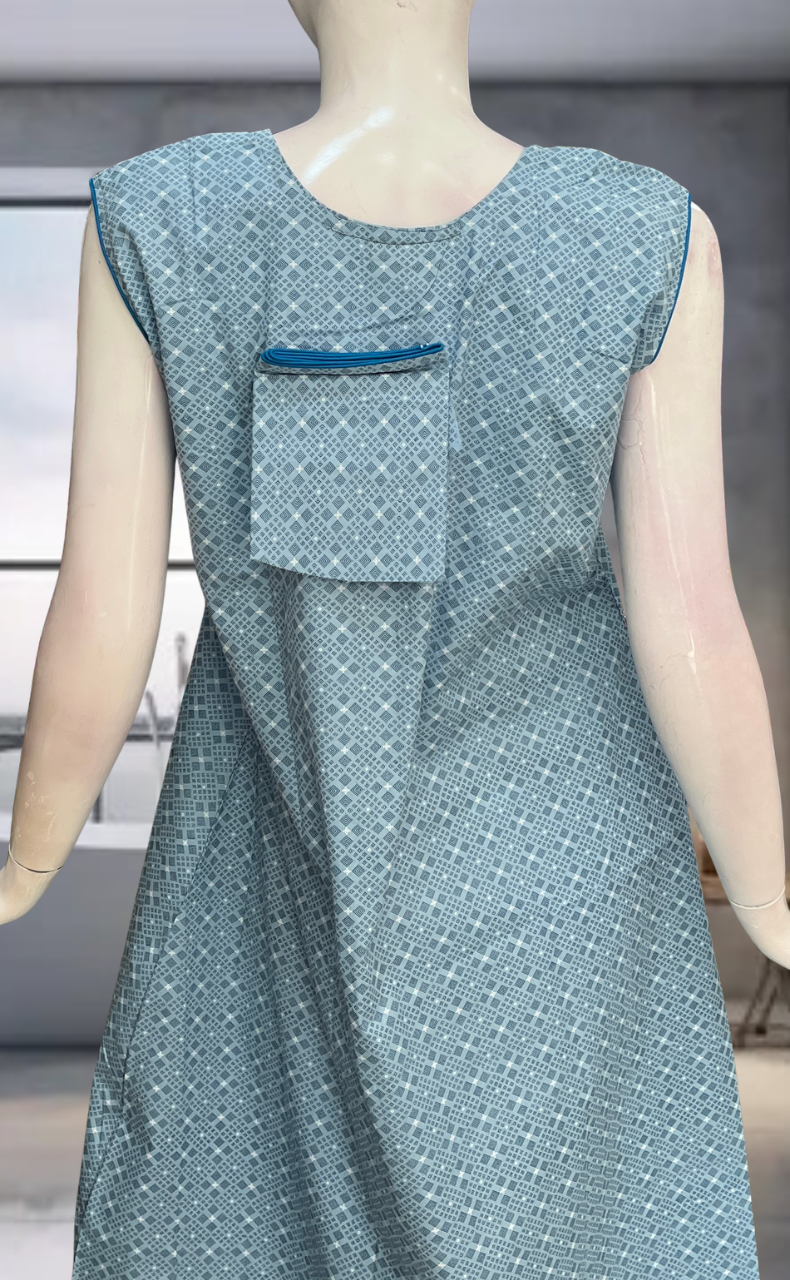 Light Blue Floral Pure Cotton Sleeveless Nighty. Pure Durable Cotton | Laces and Frills