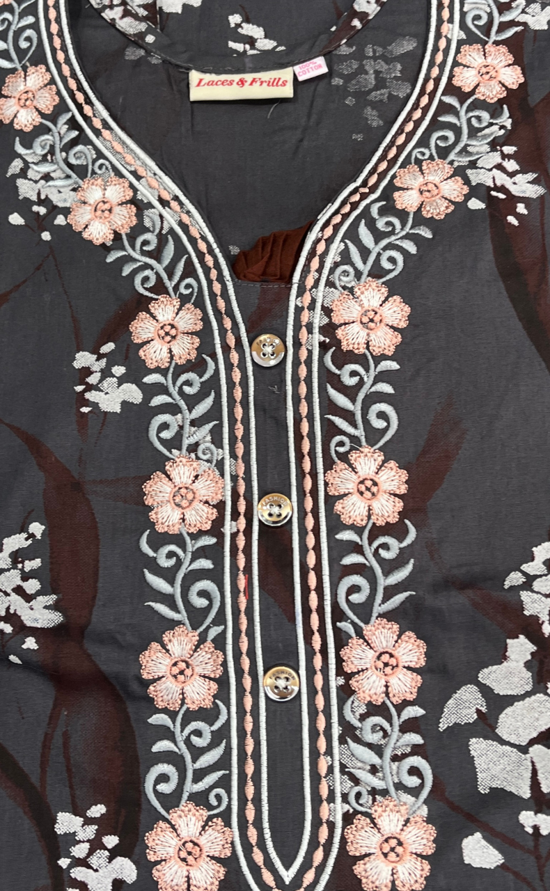Grey Floral Pure Cotton Sleeveless Nighty. Pure Durable Cotton | Laces and Frills