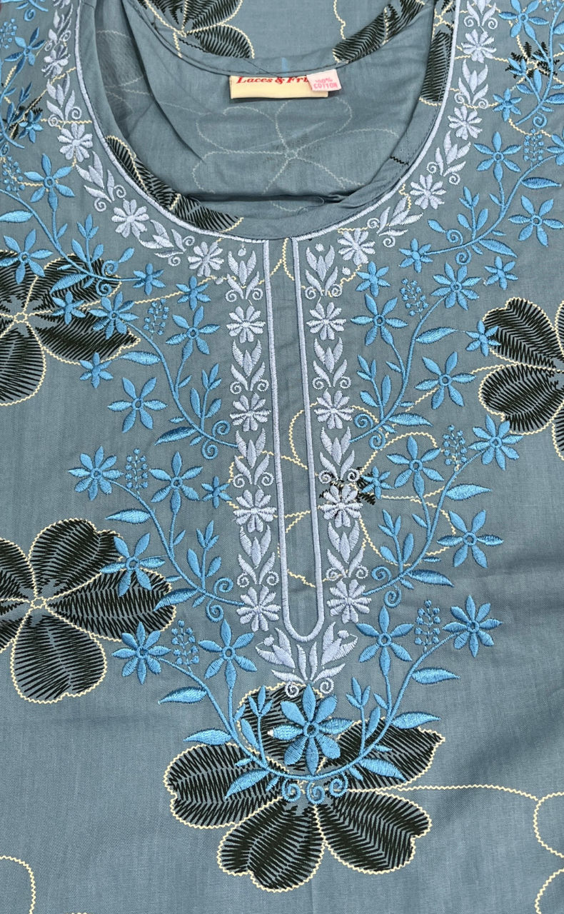 Blue Floral Pure Cotton Sleeveless Nighty. Pure Durable Cotton | Laces and Frills