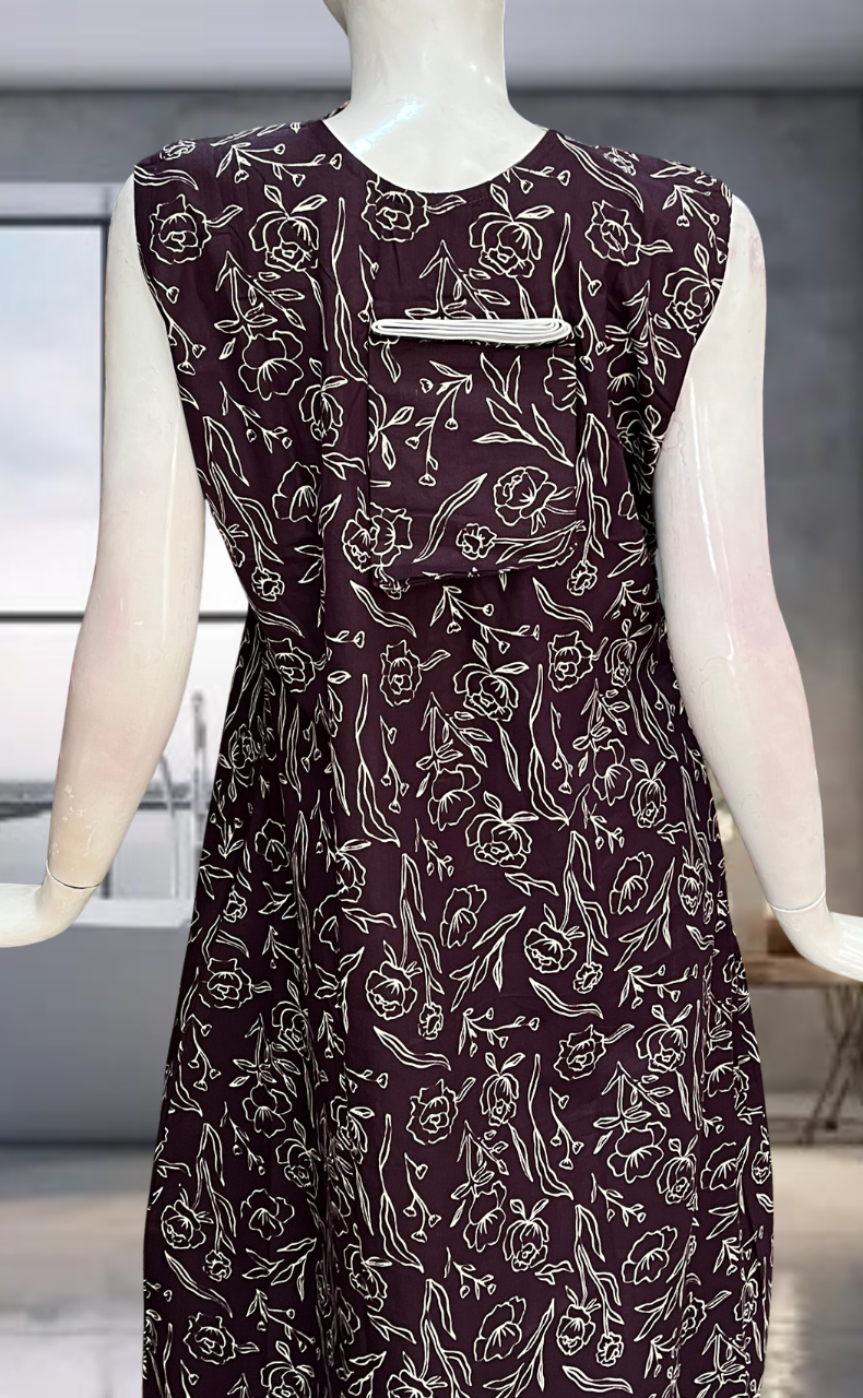 Violet Floral Pure Cotton Sleeveless Nighty. Pure Durable Cotton | Laces and Frills