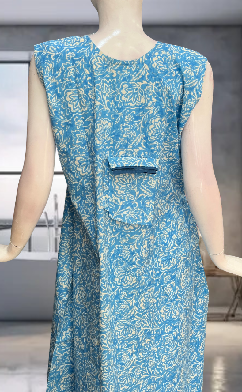 Light Blue Floral Pure Cotton Sleeveless Nighty. Pure Durable Cotton | Laces and Frills