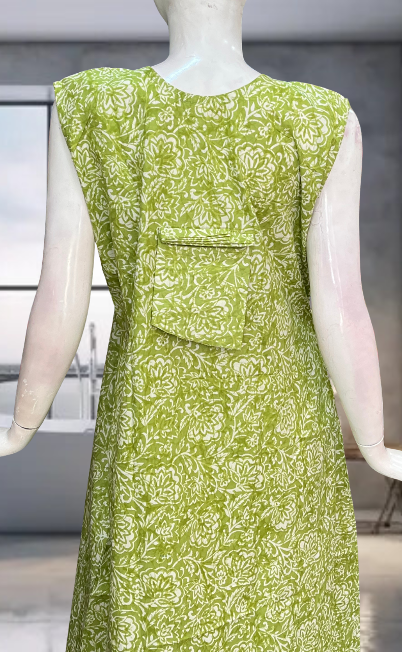 Green Floral Pure Cotton Sleeveless Nighty. Pure Durable Cotton | Laces and Frills